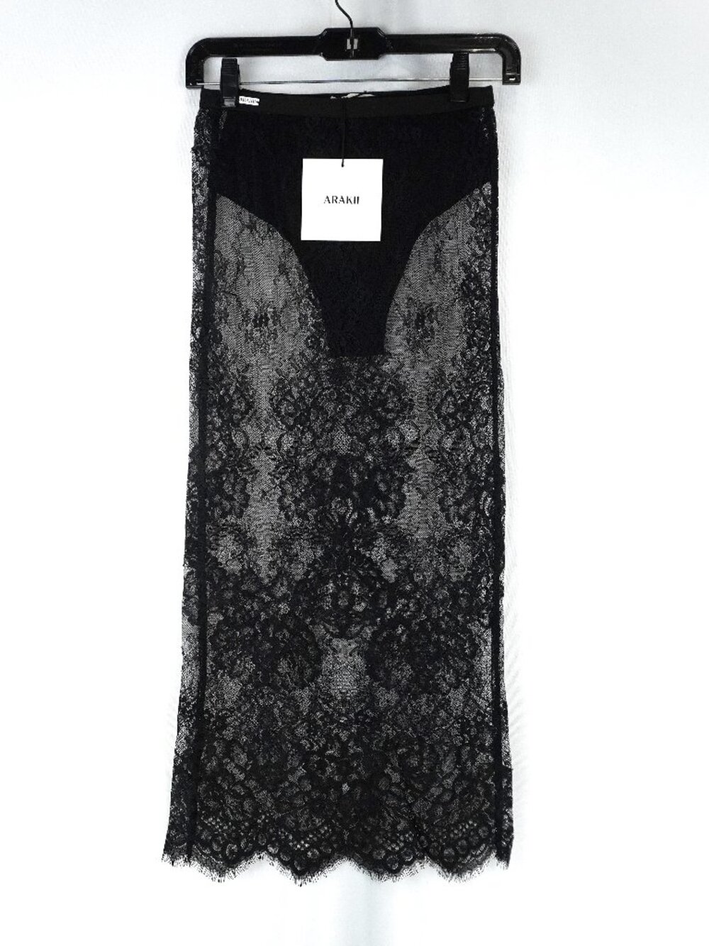 Arakii Sheer Straight-Fit Lace Midi Skirt In Black Women's Size XS - NWT